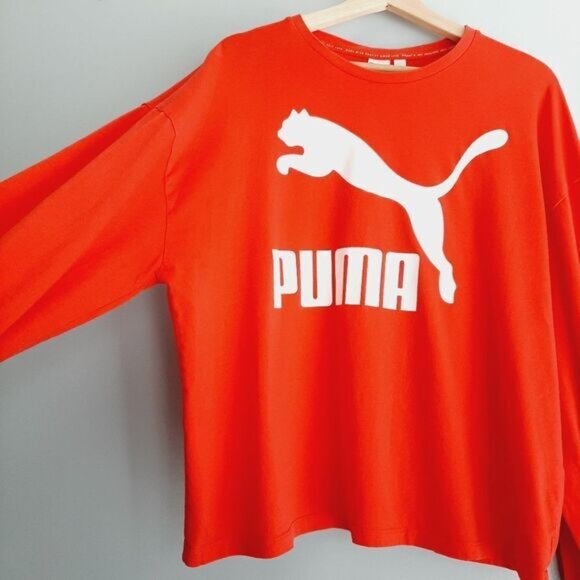 PUMA Pink Relaxed Fit Crewneck Top Large Font Logo Decal Sz M - Picture 6 of 10